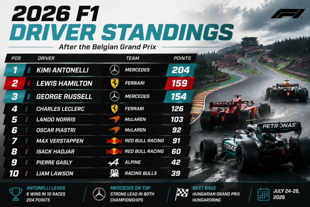 2026 F1 Driver Standings After Belgian Grand Prix: Full Points Table 생성된 이미지 1 (6)
